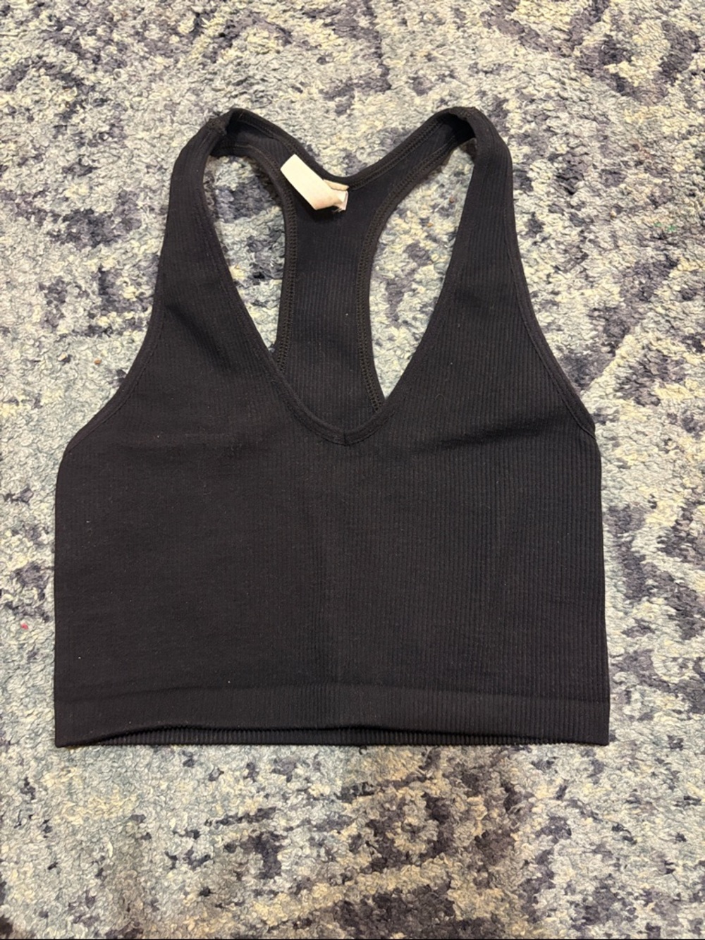 FP Movement by Free People Black Ribbed Racerback Tank Cropped Top